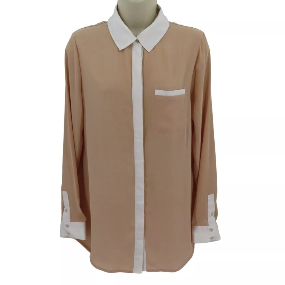 Free people peach and white button down collar workwear top S